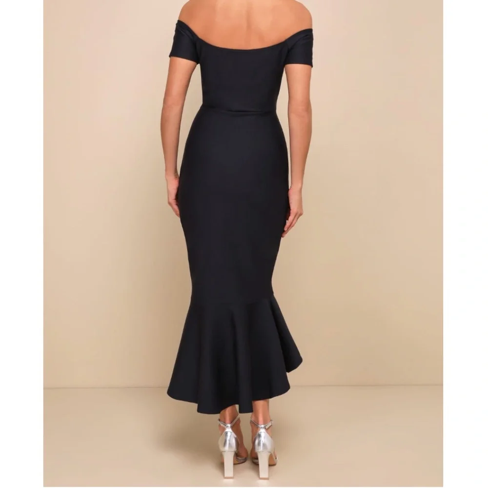 NWOT | LULUs How Much I Care Midnight Blue Off-the-Shoulder Midi Dress | Sz L - Picture 2 of 7